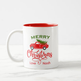 Custom Merry Christmas Red Truck Personalisiert Zweifarbige Tasse