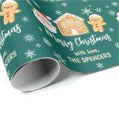 Custom Merry Christmas Santa Gingerbread House Geschenkpapier (Rolleneckpunkt)