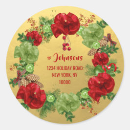 Custom MERRY CHRISTMAS Wreath GOLD Rücksendeadress Runder Aufkleber