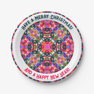 Custom Merry Colorful Modern Christmas Party Pappteller