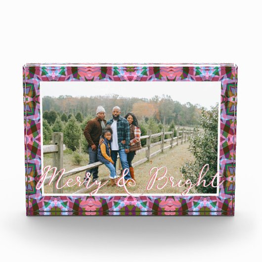 Custom Merry Pink Bright Green Christmas Keepake Fotoblock (Vorderseite)