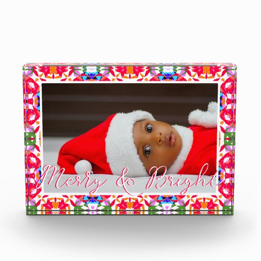 Custom Merry Red Bright Green Christmas Keepake Fotoblock (Vorderseite)
