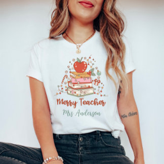 Custom Merry Teacher Retro Christmas T-Shirt