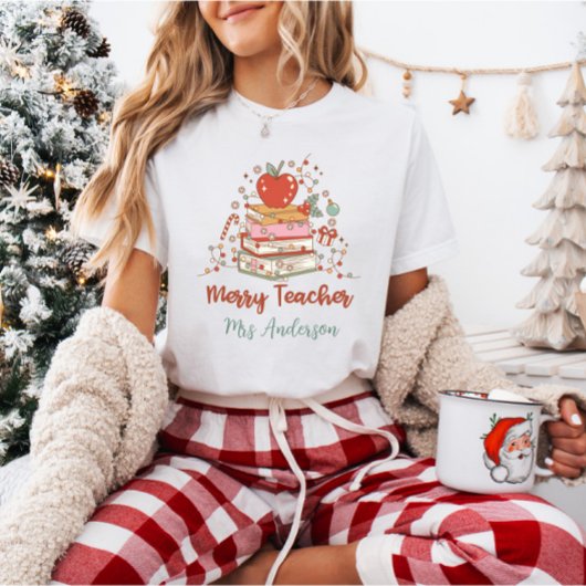Custom Merry Teacher Retro Weihnachten T-Shirt