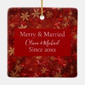 Custom Merry & Verheiratet Red Glitzer First Chris Keramikornament (Rückseite)