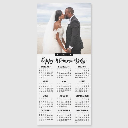 Custom Message 2023 Foto Calendar Elegante Herzen Magnetkarte (Vorderseite)