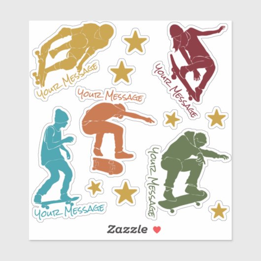 Custom Message 5 Skateboarders Skater Stickers Aufkleber (Blatt)
