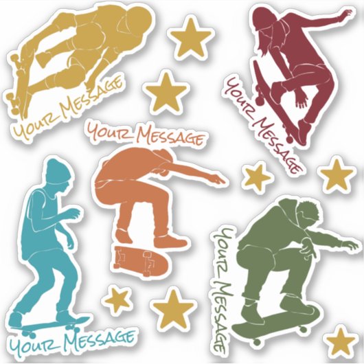 Custom Message 5 Skateboarders Skater Stickers Aufkleber (Vorderseite)