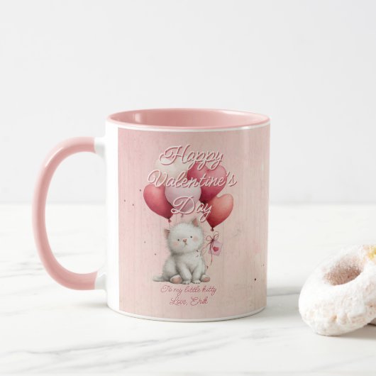 Custom Message Cat Animal Valentines Day Tasse (Mit Donut)