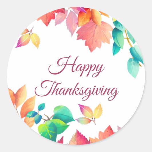 CUSTOM MESSAGE Happy Thanksgiving Autumn Leaves Runder Aufkleber (Vorderseite)