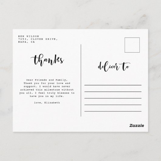 Custom Message Modern Abschluss Vielen Dank Postkarte (Rückseite)