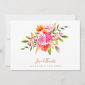 Custom Message Pink Floral Photo Wedding  Dankeskarte (Vorderseite)