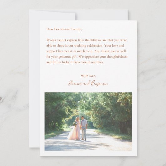 Custom Message Pink Orange Foto Hochzeit Dankeskarte (Rückseite)