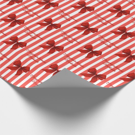 Custom Message Red Coquette Bows Herzlichen Glückw Geschenkpapier (Ecke)