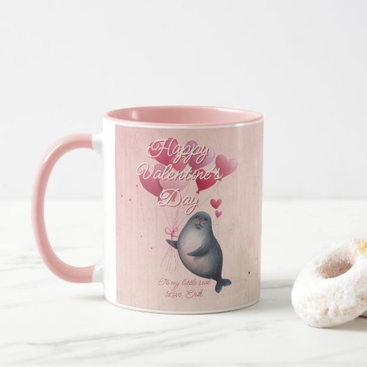 Custom Message Seal Animal Valentine's Day Tasse (Mit Donut)
