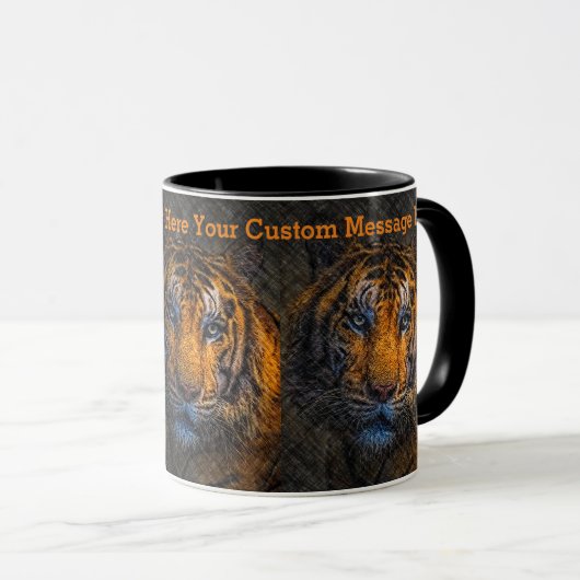 Custom Message Tiger Face Grunge Tasse (VorderseiteRechts)