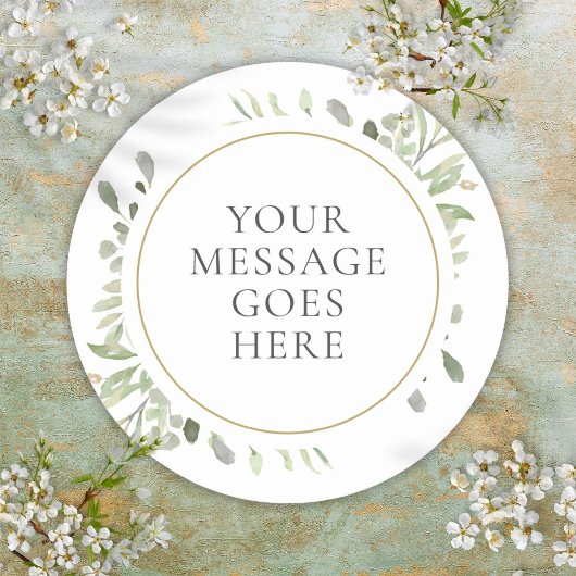 Custom Message Watercolor Blätter Grüne Hochzeit Runder Aufkleber