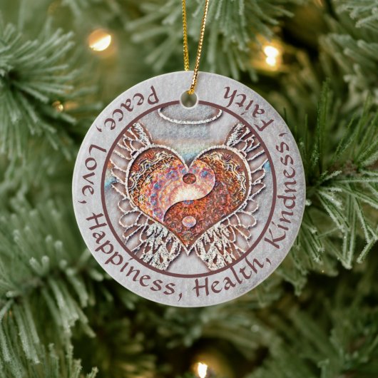 Custom Message Yin Yang Heart Keramik Ornament (Baum)