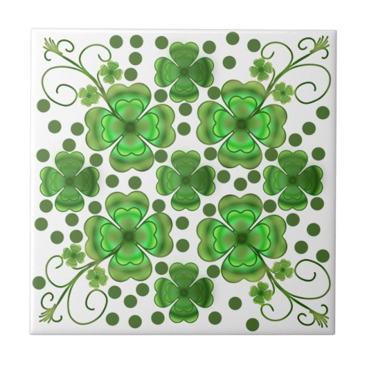 Custom Metallic Green Clover & Swirl Pattern  Fliese (Vorderseite)