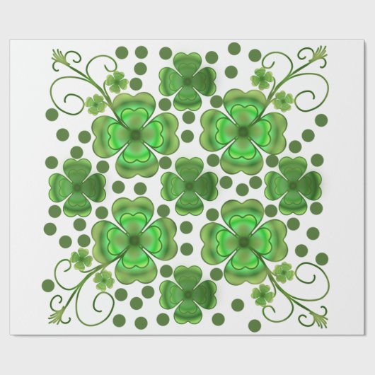 Custom Metallic Green Clover & Swirl Pattern  Geschenkpapier (Flach)