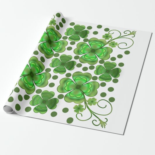 Custom Metallic Green Clover & Swirl Pattern  Geschenkpapier (Ungerollt)