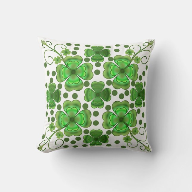 Custom Metallic Green Clover & Swirl Pattern  Kissen (Vorderseite)