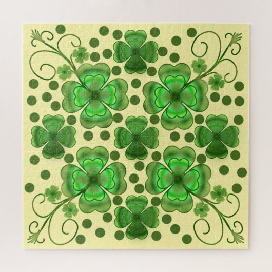Custom Metallic Green Clover & Swirl Pattern  Puzzle (Horizontal)