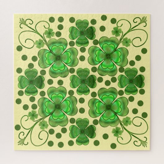 Custom Metallic Green Clover & Swirl Pattern  Puzzle (Vertikal)
