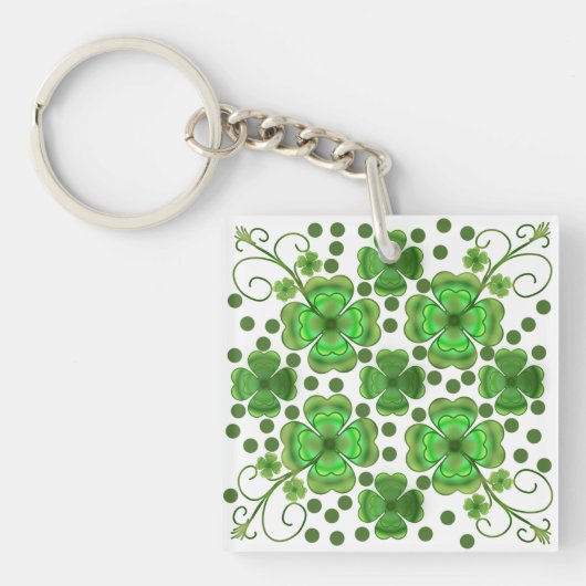 Custom Metallic Green Clover & Swirl Pattern  Schlüsselanhänger (Vorderseite)
