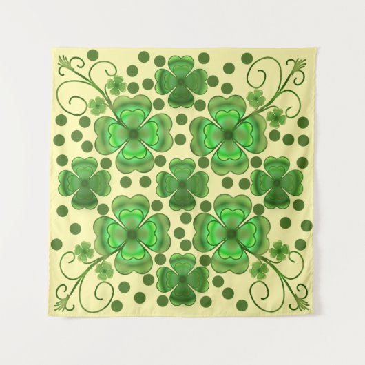 Custom Metallic Green Clover & Swirl Pattern  Wandteppich (Vorderseite (Horizontal))