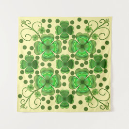 Custom Metallic Green Clover & Swirl Pattern  Wandteppich