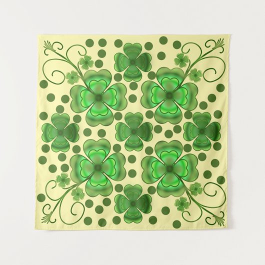 Custom Metallic Green Clover & Swirl Pattern  Wandteppich (Vorderseite)
