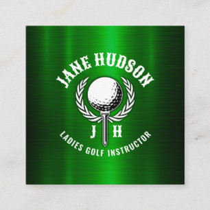 Custom Metallic Green Golf Monogram Design Quadratische Visitenkarte