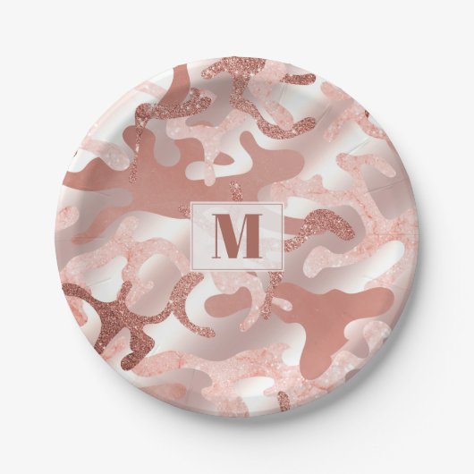 Custom Metallic Rose Gold Glitzer Rosa Marmor Camo Pappteller (Vorderseite)