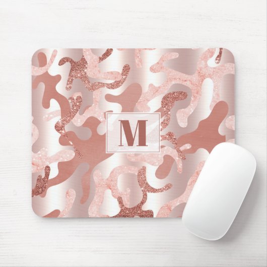 Custom Metallic Rose Gold Glitzer Rosa Marmormor C Mousepad (Mit Mouse)