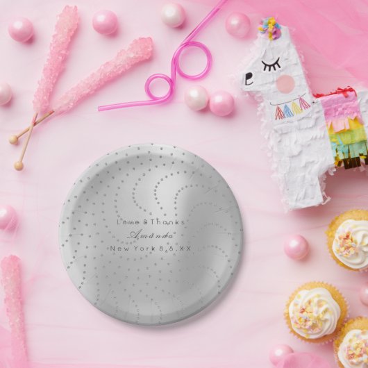 Custom Metallic Swarovski Crystal Gray Silver Dots Pappteller (Party)