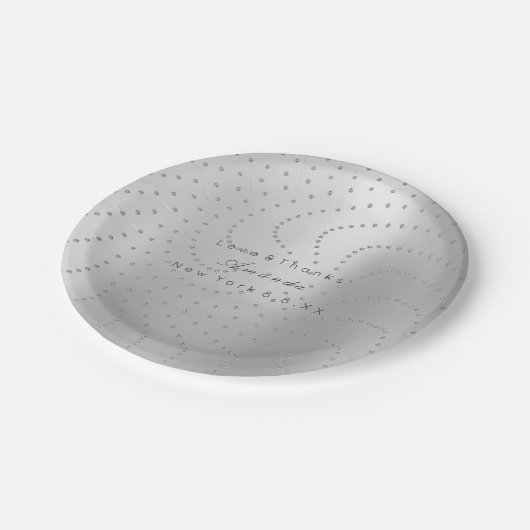 Custom Metallic Swarovski Crystal Gray Silver Dots Pappteller (Schrägansicht)