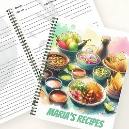 Custom Mexican Food Watercolor Rezept Book Notizblock