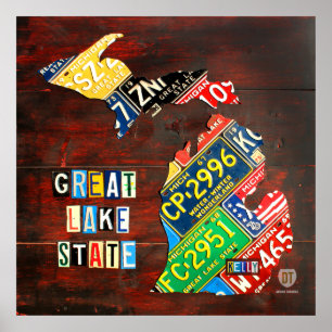 Custom Michigan License Plate Map/ Name Poster
