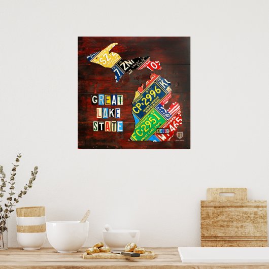 Custom Michigan License Plate Map/ Name Poster (Küche)