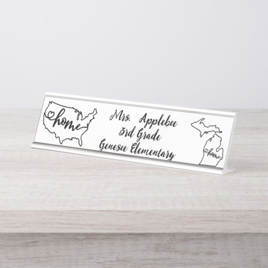 Custom Michigan Staat US Zuhause Line Art Schreibtischnamensplakette (Vorderseite )