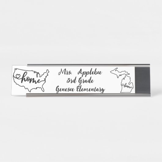 Custom Michigan Staat US Zuhause Line Art Schreibtischnamensplakette (Vorderseite )