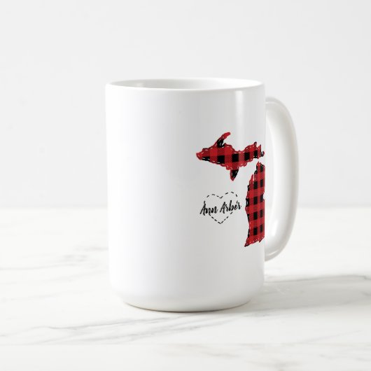 Custom Michigan Zuhause Staat Buffalo Kariert Weih Kaffeetasse (VorderseiteRechts)