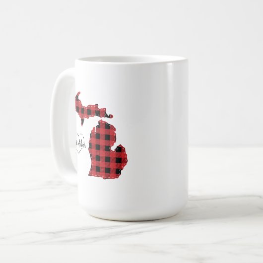 Custom Michigan Zuhause Staat Buffalo Kariert Weih Kaffeetasse (Vorderseite Links)
