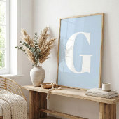 Custom Mid Century Retro Letter Initial Icy Blue Poster