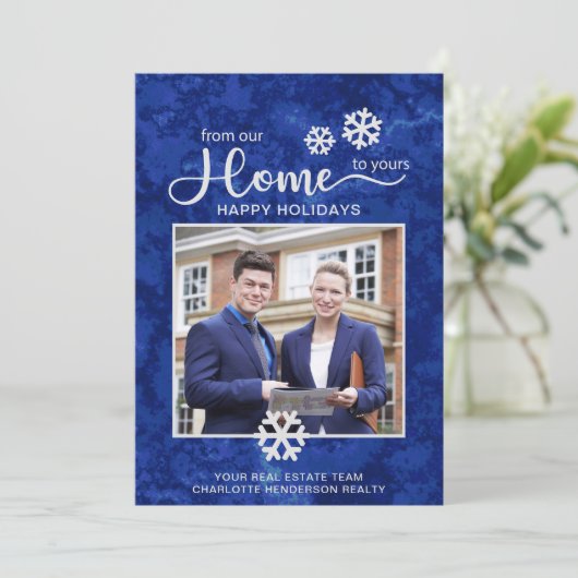 Custom Midnight Blue Real Anwesen Foto Weihnachten (Stehend Vorderseite)