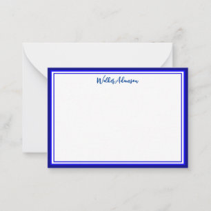 Custom Minimal Calligraphy Name & Border Navy Blue Mitteilungskarte