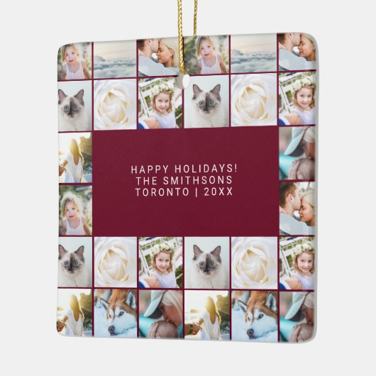 Custom Minimal einfache Foto Collage Grid Burgundy Keramikornament (Links)