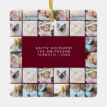 Custom Minimal einfache Foto Collage Grid Burgundy Keramikornament<br><div class="desc">Custom Minimal Simple Foto Collage Grid Burgundy Feminine Elegante Keramik Weihnachten</div>