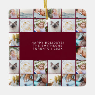Custom Minimal einfache Foto Collage Grid Burgundy Keramikornament